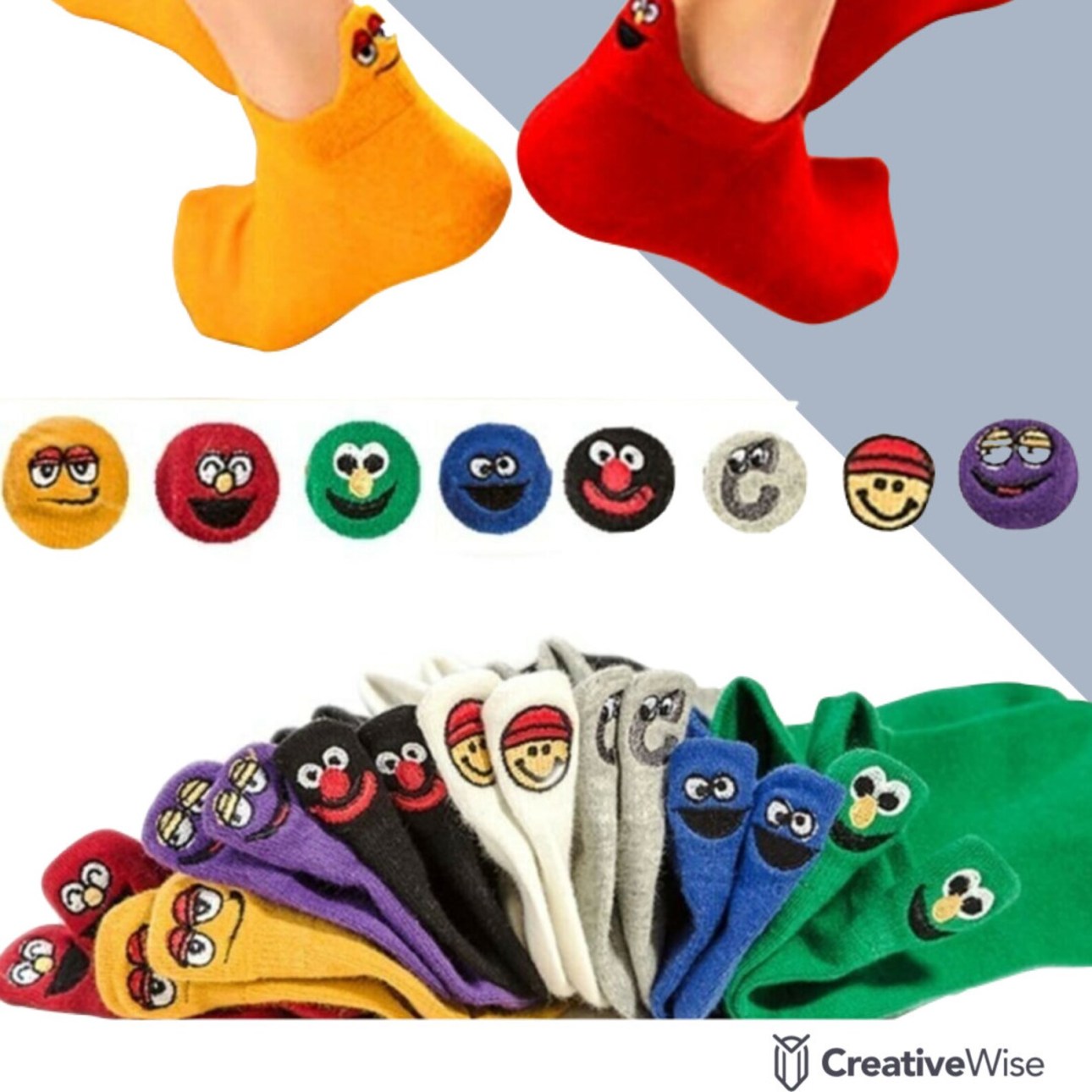 Chaussettes Emoji Happy Multi Couleurs 12 Paires – 100 % Coton et brodé