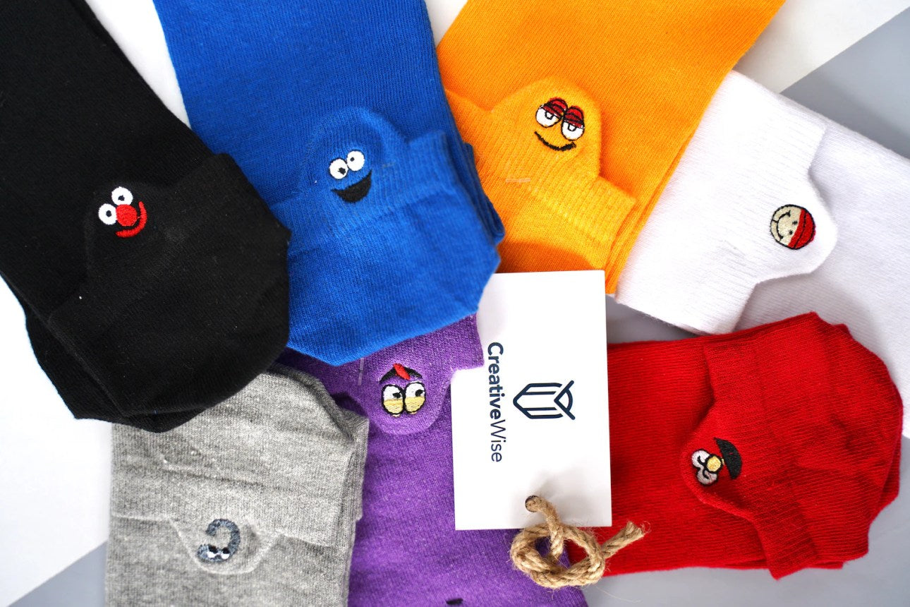Chaussettes Emoji Happy Multi Couleurs 12 Paires – 100 % Coton et brodé