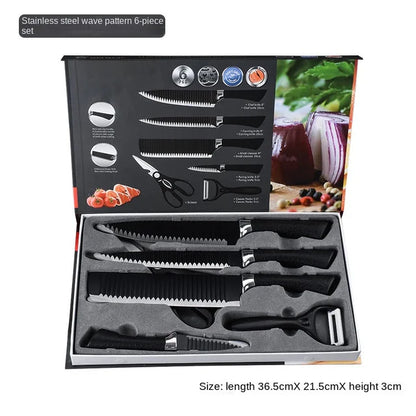 6pcs Kitchen Knives Set Scissors Peeler Sharp Stainless Steel Cleaver