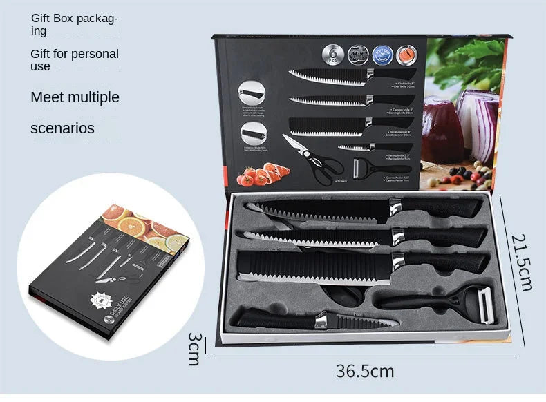 6pcs Kitchen Knives Set Scissors Peeler Sharp Stainless Steel Cleaver