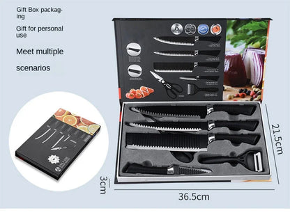 6pcs Kitchen Knives Set Scissors Peeler Sharp Stainless Steel Cleaver