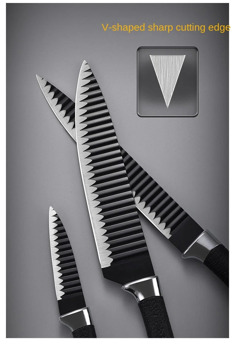 6pcs Kitchen Knives Set Scissors Peeler Sharp Stainless Steel Cleaver