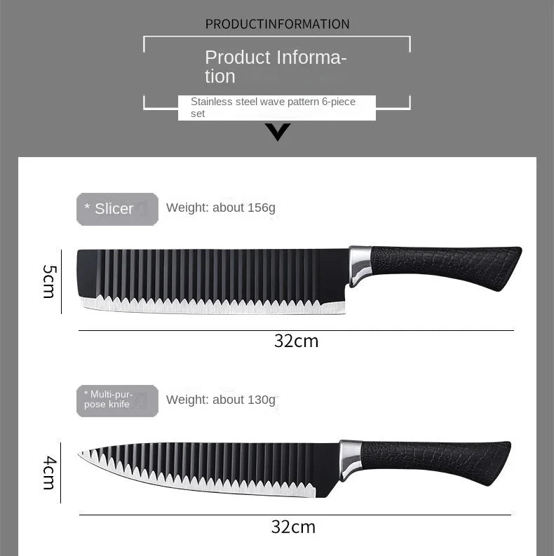 6pcs Kitchen Knives Set Scissors Peeler Sharp Stainless Steel Cleaver