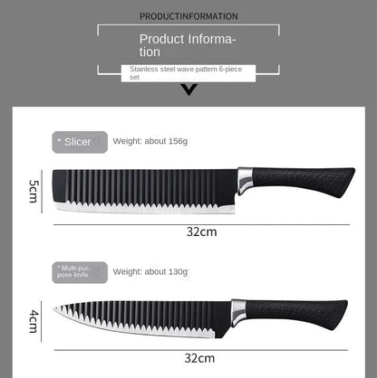 6pcs Kitchen Knives Set Scissors Peeler Sharp Stainless Steel Cleaver