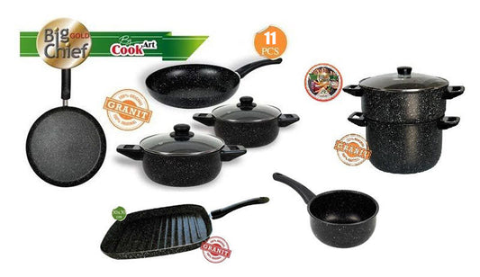 Batterie de Cuisine 11pcs - Granite - Noir