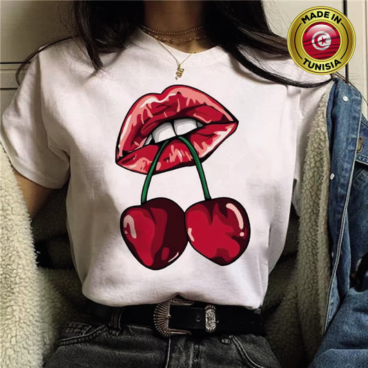 TSHIRT BLANC CERISE