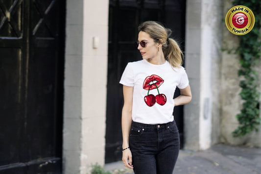 TSHIRT BLANC CERISE